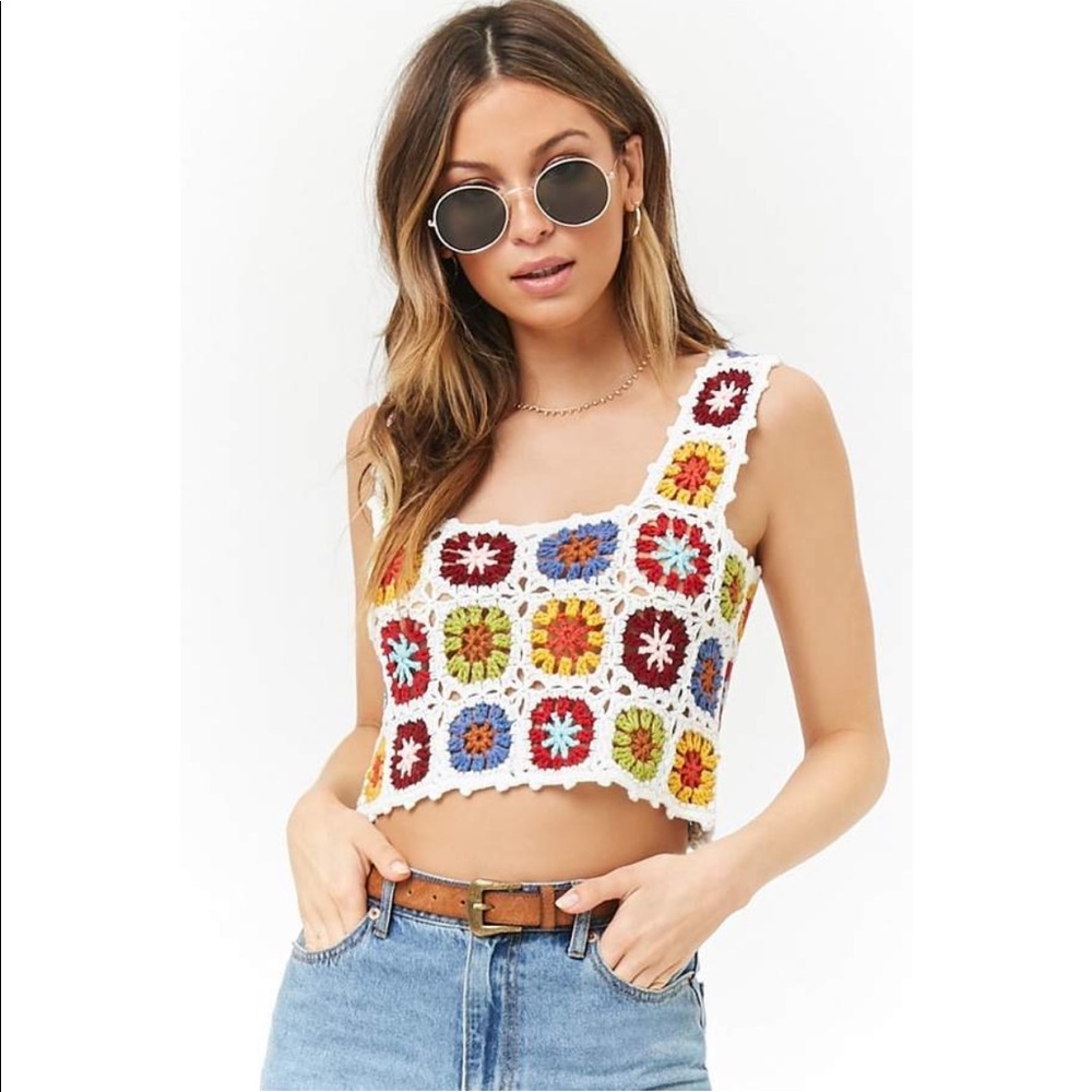 Forever 21 Floral Crochet Knit Crop Top